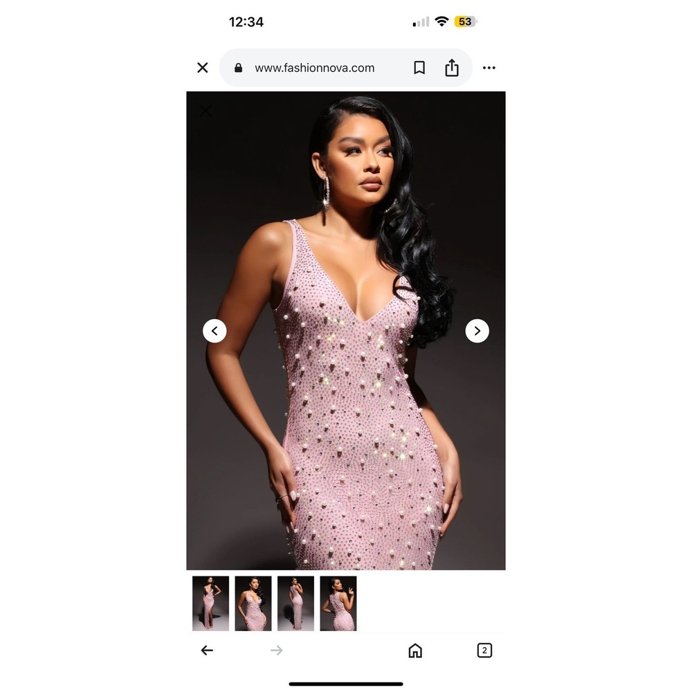 Nova Luxe Diana Pink V Neck Beaded Luxury Sexy Embellished Gown Dress Sheer - Picture 4 of 12